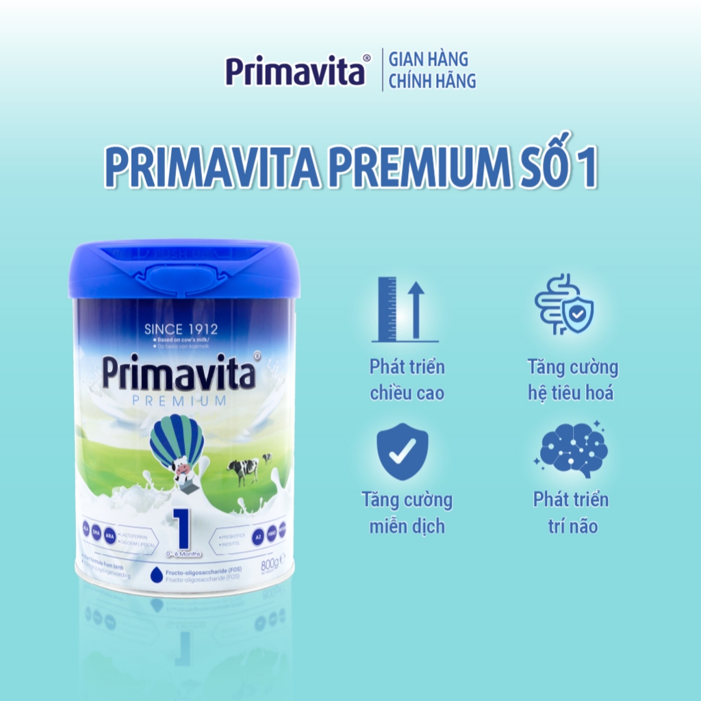 Sữa bột Primavita Premium số 1 nhập khẩu nguyên lon từ Hà Lan