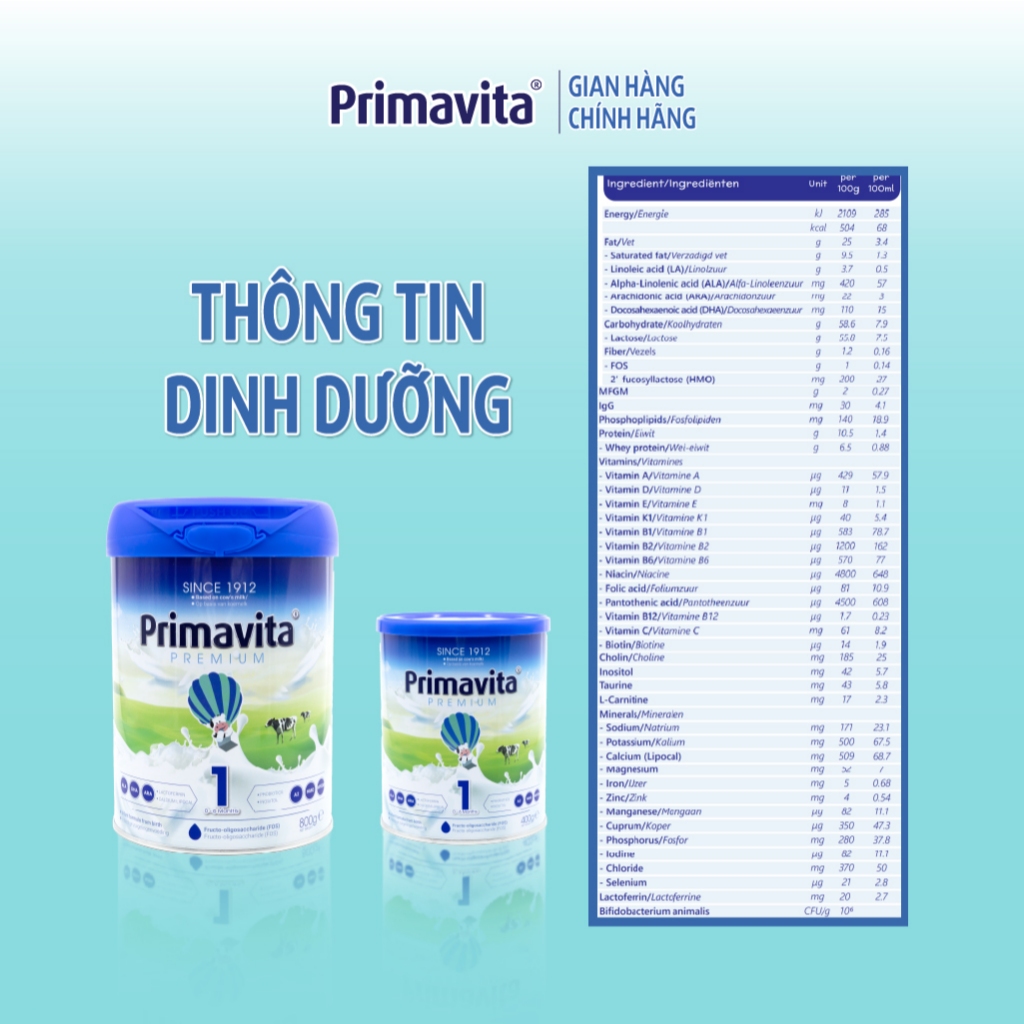 Sữa bột Primavita Premium số 1 nhập khẩu nguyên lon từ Hà Lan