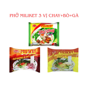 Thùng 30 gói Phở Miliket hỗn hợp 3 vị (bò, gà, chay) thơm ngon chuẩn vị, Mix vị theo yêu cầu