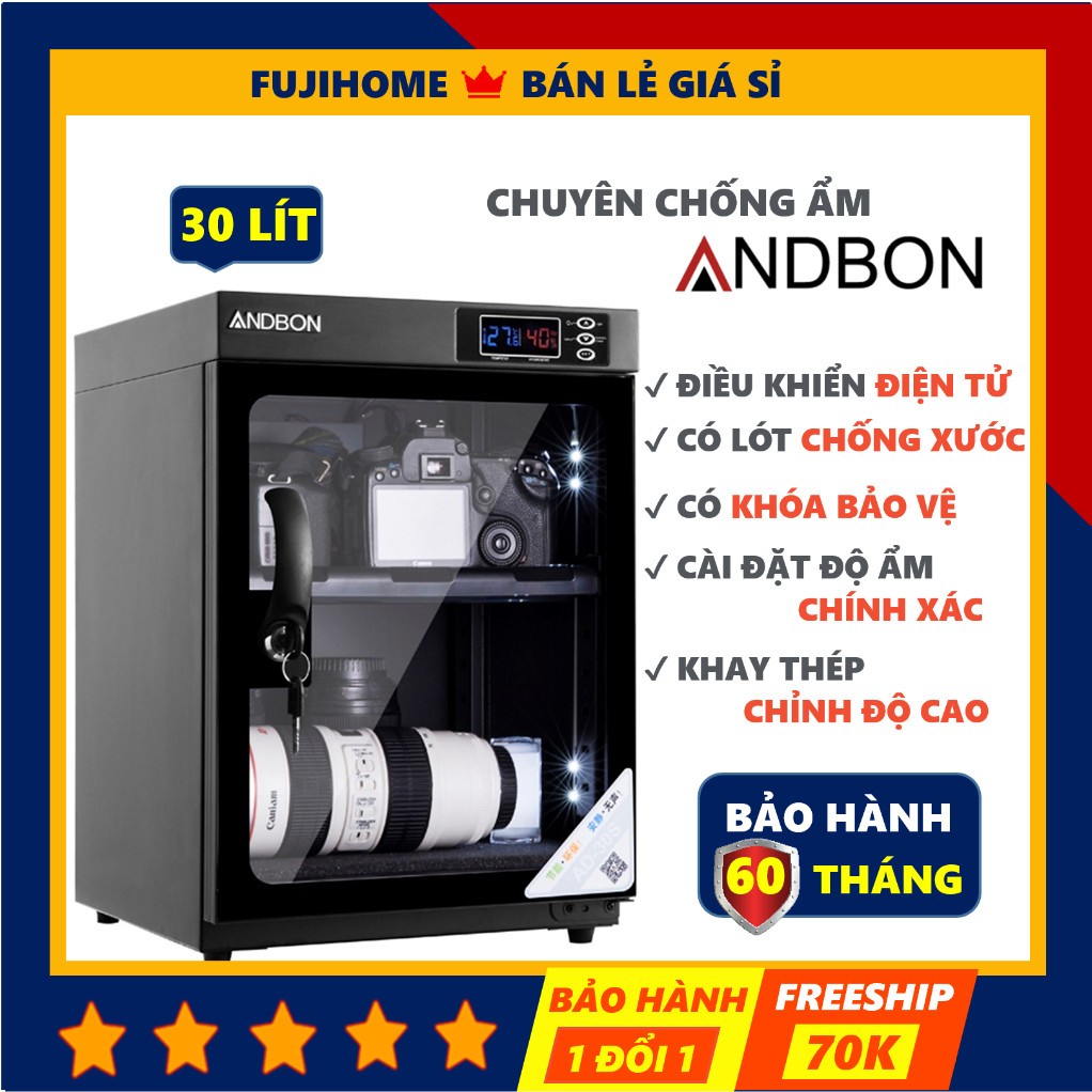 Tủ hút ẩm lưu trữ bảo quản thiết bị điện tử ANDBON AD-30S 30 lít, Tủ chống nấm mốc ống kính máy ảnh kỹ thuật an toàn