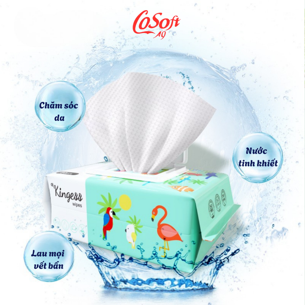 Khăn giấy ướt KINGESS cao cấp, an toàn làn da, không mùi, không parabens, 80 tờ/ gói