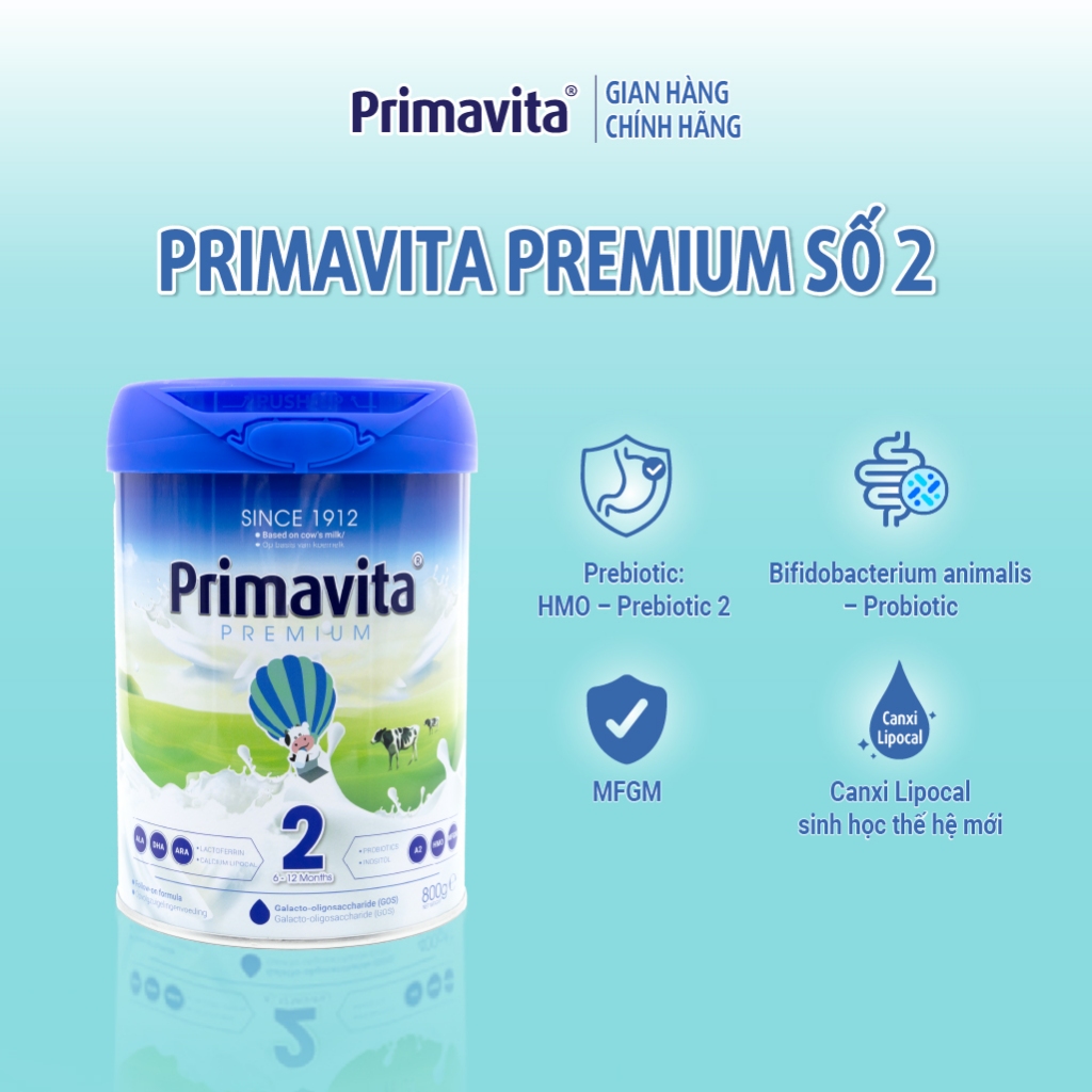 Sữa bột Primavita Premium số 2 nhập khẩu nguyên lon từ Hà Lan