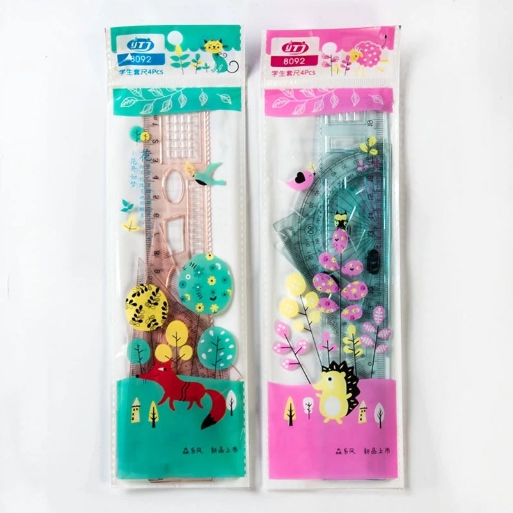 Thước bộ 4 cây dài 20cm đa màu sắc, phụ kiện học tập tuyệt vời.