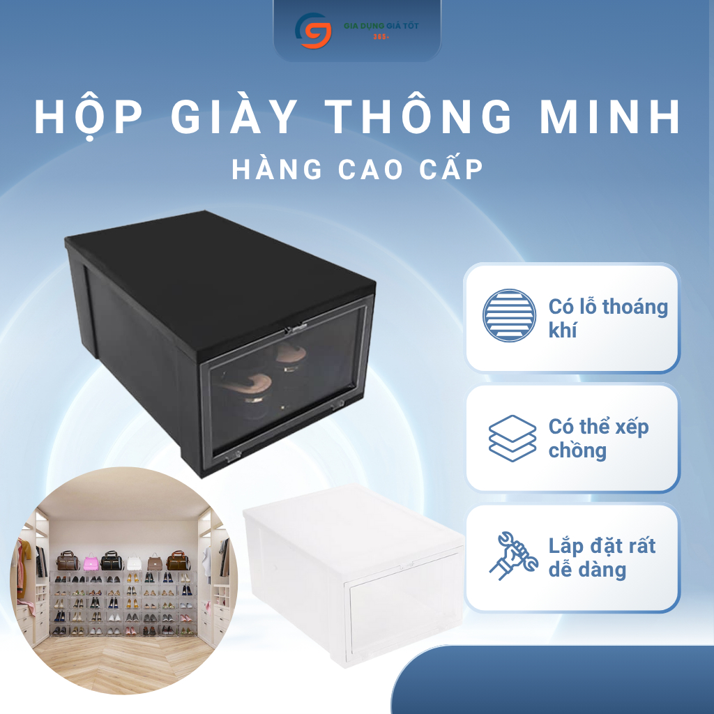 Hộp đựng giày cao cấp nhựa Song Long, kệ để giày dép có lỗ thoáng khí, xếp chồng gọn gàng
