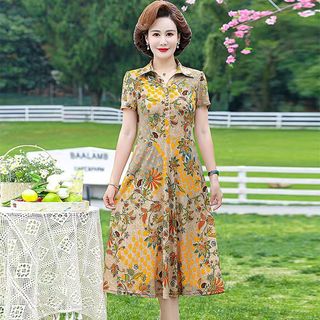 váy đầm dài qua gối  cho mẹ，váy đầm trung niên nữ sang trọng，quần áo trung niên cho mẹ