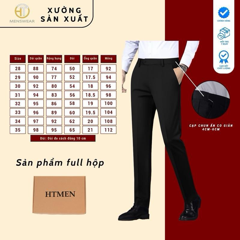 Quần âu cạp chun ẩn bản cao cấp HTMEN, Chất vải cotton xịn thấm hút mồ hôi tốt, chất vải dày, cứng form, co giãn 4 chiều