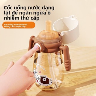 Youkebei Cốc nước trẻ em, cốc tập uống, ống hút gia dụng, cốc tập uống, bình sữa nắp gập du lịch tiện lợi