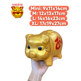 Heo đất 853 - Lợn đất vàng tài lộc 4size dùng tiết kiệm tiền, trang trí, quà tặng, quà lưu niệm