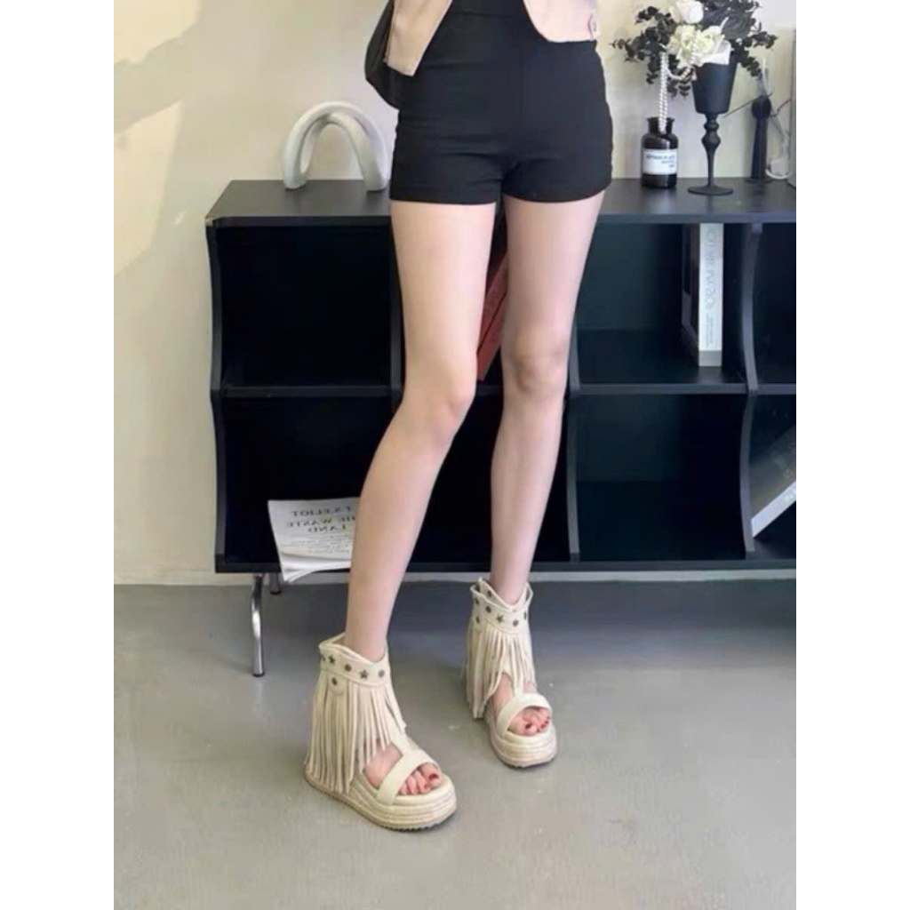 (sẵn trắng 37) Dép Xăng Đan La Mã Tua Rua Tăng Chiều Cao Đế Cói Hàng QC Đẹp