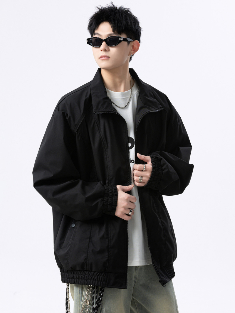 Áo Khoác Bomber Basic Chất Liệu Dù 2 Lớp Cao Cổ Cản Gió Chống Nước Có Túi Trong Jacket