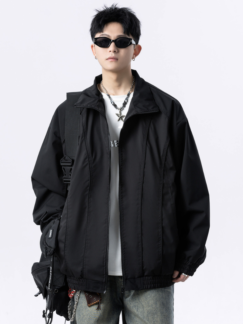 Áo Khoác Bomber Basic Chất Liệu Dù 2 Lớp Cao Cổ Cản Gió Chống Nước Có Túi Trong Jacket