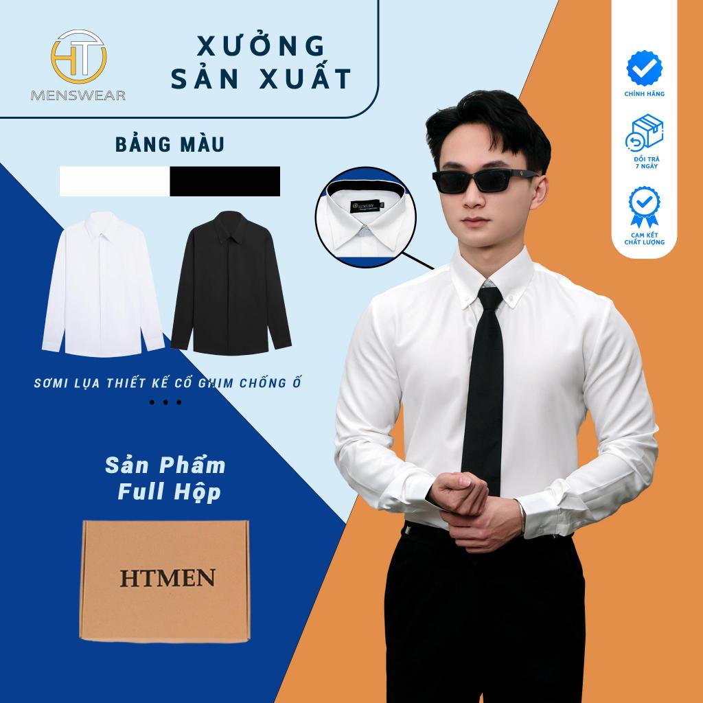 Áo sơ mi lụa cổ gim thiết kế lót gấm chống ố cổ và tay áo HTmen, chất vải lụa mềm mại, thấm hút tốt - Menswear(Cổ gấm)
