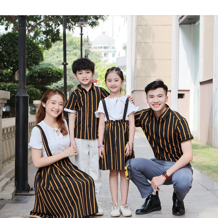 Combo Đồ Gia Đình Fig Tree Sọc Vàng Nền Đen, Set Gia Đình Đi Chơi, Đi Tiệc, Chụp Hình Siêu Xinh