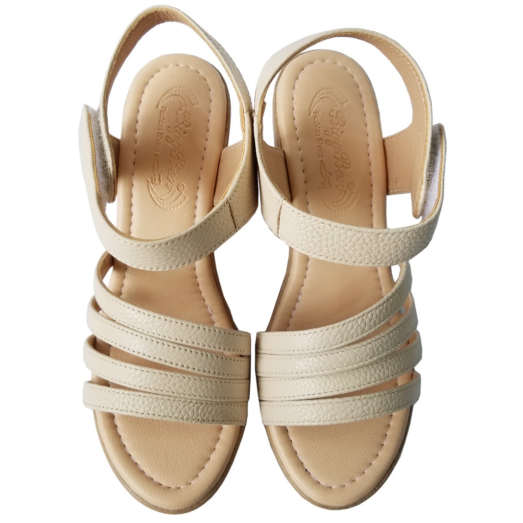 Giày Sandal Đế Xuồng BIGGBEN Da Bò Cao 9 Phân HKD981
