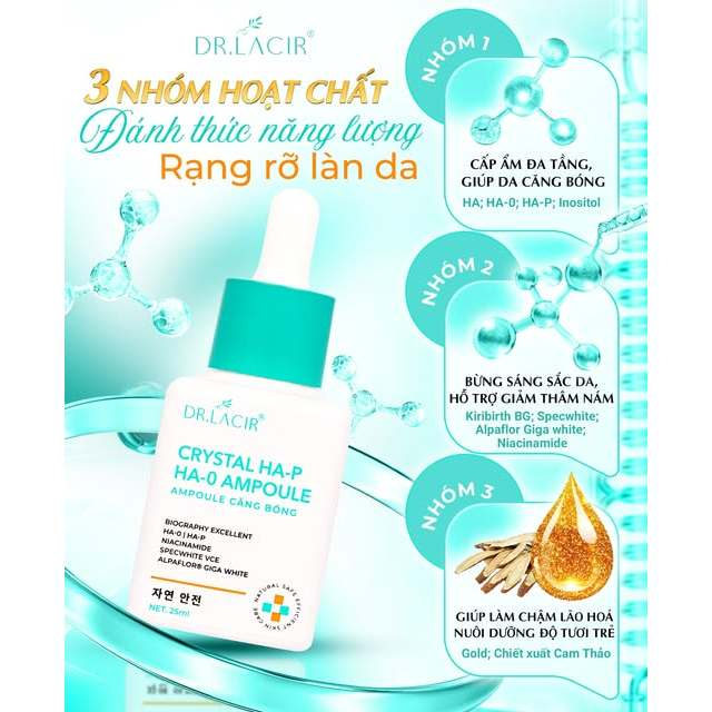 Tinh Chất Ngậm Nước Crystal HA-P Dr.LACIR - Da Căng Bóng Mượt Mà, Giữ Ẩm Lâu Dài