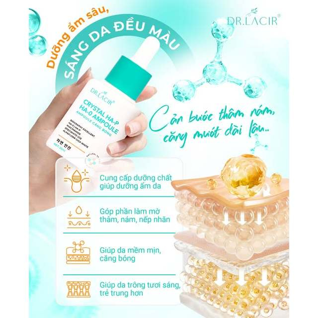 Tinh Chất Ngậm Nước Crystal HA-P Dr.LACIR - Da Căng Bóng Mượt Mà, Giữ Ẩm Lâu Dài