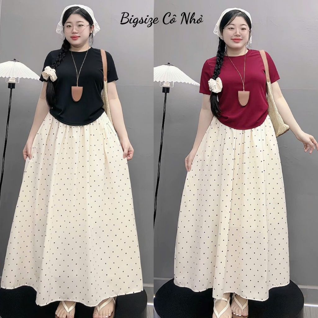 Set Đồ Bigsize Nữ Áo Thun Tay Ngắn Kèm Chân Váy Dài Suông Rộng Lên Phom Che Khuyết Điểm  G244-CV422