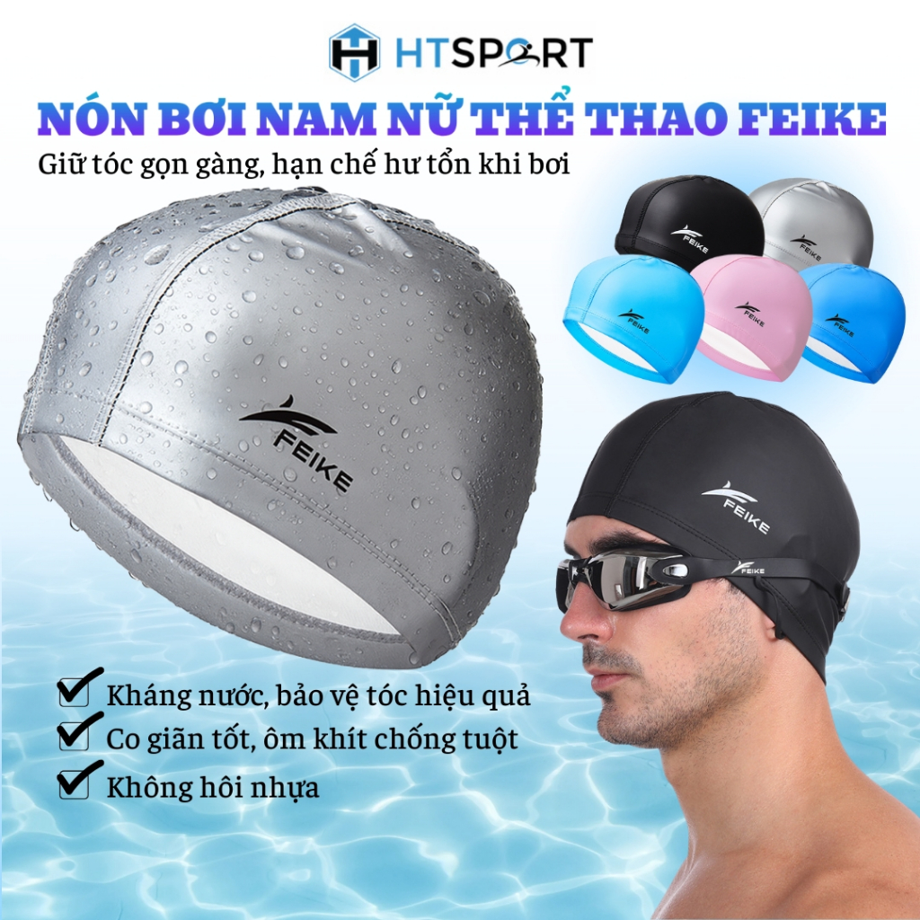 Mũ Bơi Thể Thao Nam Nữ Feike, Nón Bơi Silicon Người Lớn Trùm Đầu Chống Thấm Nước Chính Hãng