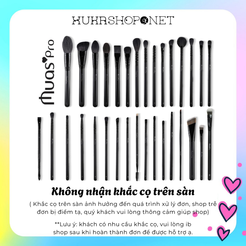 [Bộ cọ MUA Pro 32 cây kèm túi ] Bộ cọ MUAs Pro 32 cây thân gỗ đen chất lông mền mịn sang chảnh chuyên dùng makeup artist
