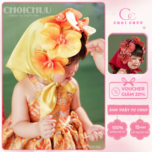 Khăn Hoa Lan Bắc Bling Trung thu Cho Bé Gái ChoiChuu, Vải Satin Cao Cấp Phối Hoa Lan 3D Form Chuẩn, Không Xẹp
