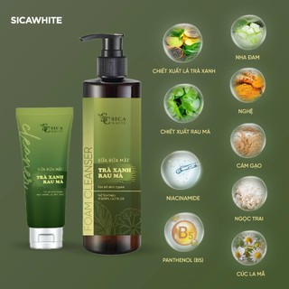 Sữa Rửa Mặt Trà Xanh Rau Má Sica White 200ml, hỗ trợ da dầu mụn, làm sạch da, ngăn ngừa mụn - SICAWHITE