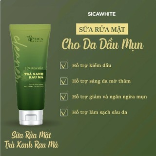 Sữa Rửa Mặt Trà Xanh Rau Má Sica White 100ml, hỗ trợ da dầu mụn, ngăn ngừa mụn, sạch dịu nhẹ - SICAWHITE