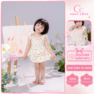 Set Áo Chân Váy hình dâu tây ChoiChuu Màu Trắng Kem Đáng Yêu, Chất Muslin Mềm Thoáng Mát