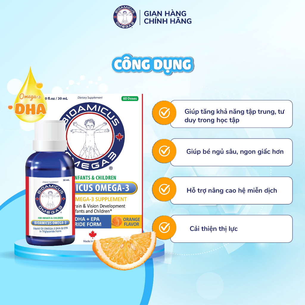Biomicus Omega 3 DHA hỗ trợ trẻ sáng mắt, thông minh, nhanh nhẹn chai 30mL + quà