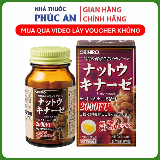 Viên Hỗ Trợ Ngăn Ngừa Đột Quỵ, Tai Biến Orihiro Natto 2000FU (Nattokinase Capsule) Nhật Bản 60 Viên