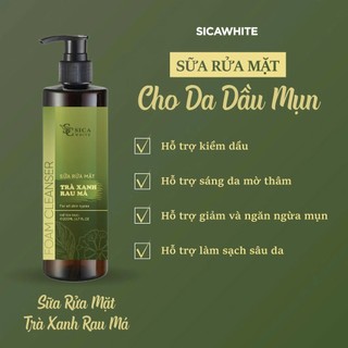 Sữa Rửa Mặt Trà Xanh Rau Má Sica White 200ml, hỗ trợ da dầu mụn, làm sạch da, ngăn ngừa mụn - SICAWHITE