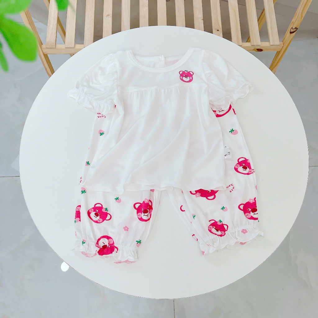 Bộ tay ngắn quần dài bé gái sợi sồi Modal Lá Homewear A310, đồ ngủ cộc tay cho bé quần bí