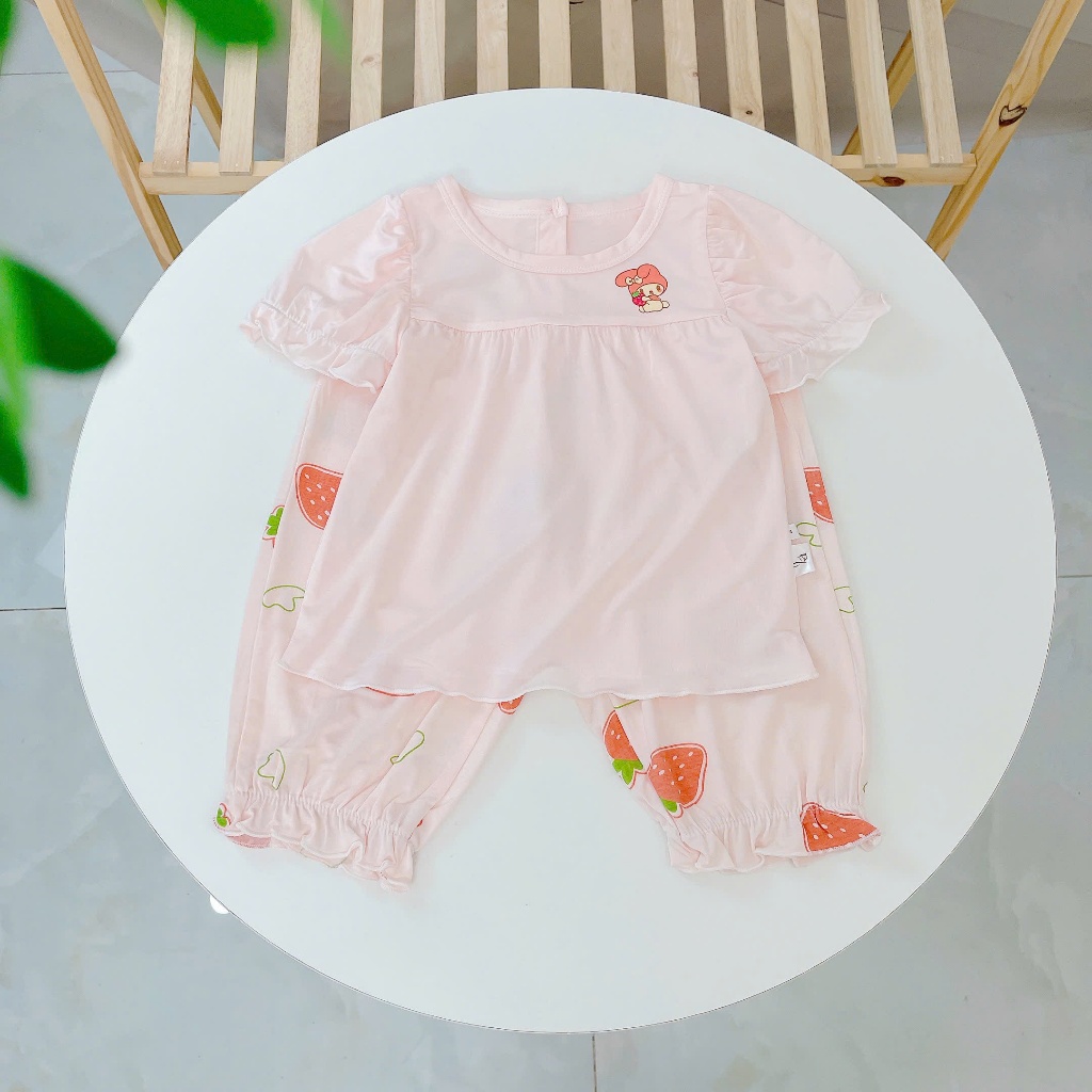 Bộ tay ngắn quần dài bé gái sợi sồi Modal Lá Homewear A310, đồ ngủ cộc tay cho bé quần bí