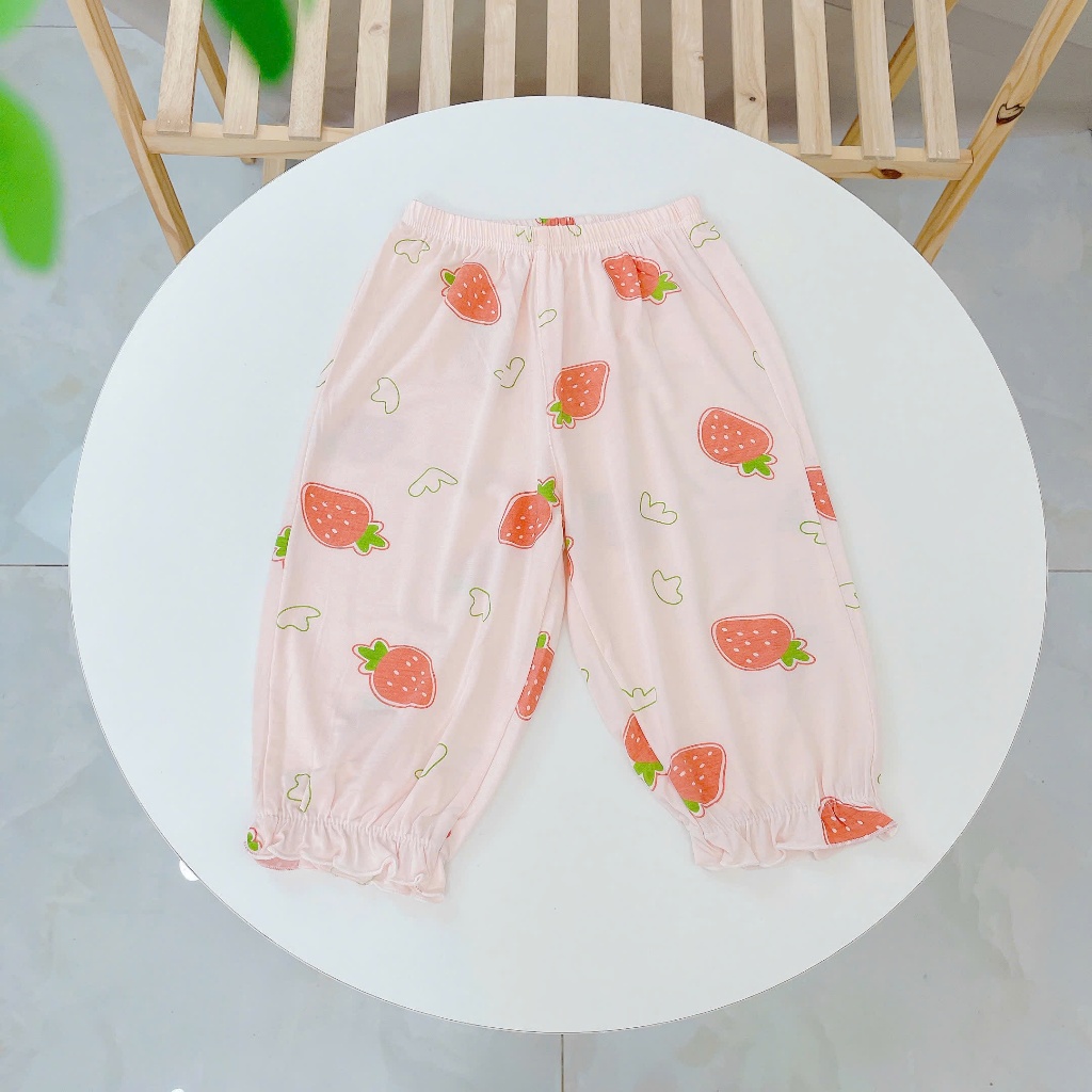 Bộ tay ngắn quần dài bé gái sợi sồi Modal Lá Homewear A310, đồ ngủ cộc tay cho bé quần bí