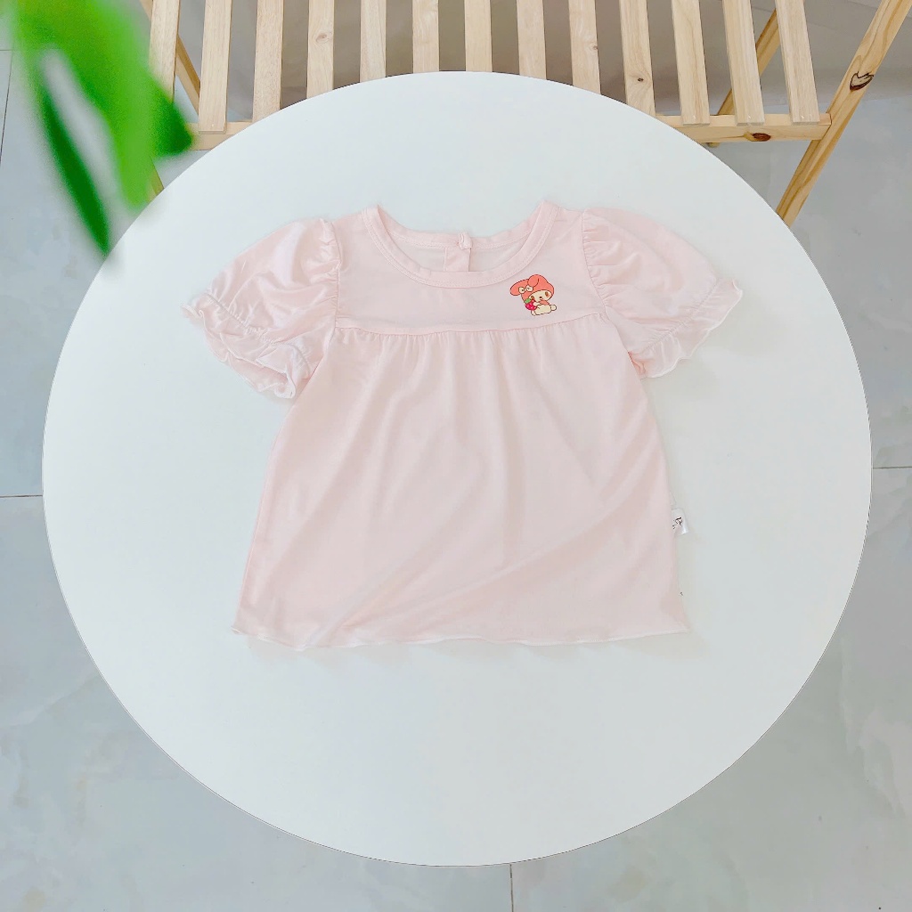 Bộ tay ngắn quần dài bé gái sợi sồi Modal Lá Homewear A310, đồ ngủ cộc tay cho bé quần bí