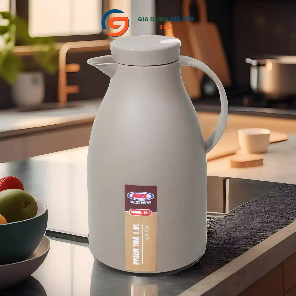 Phích ủ trà giữ nhiệt Song Long 1L 1.6L, phích trà nóng lạnh có quai, nhiều màu sắc đẹp