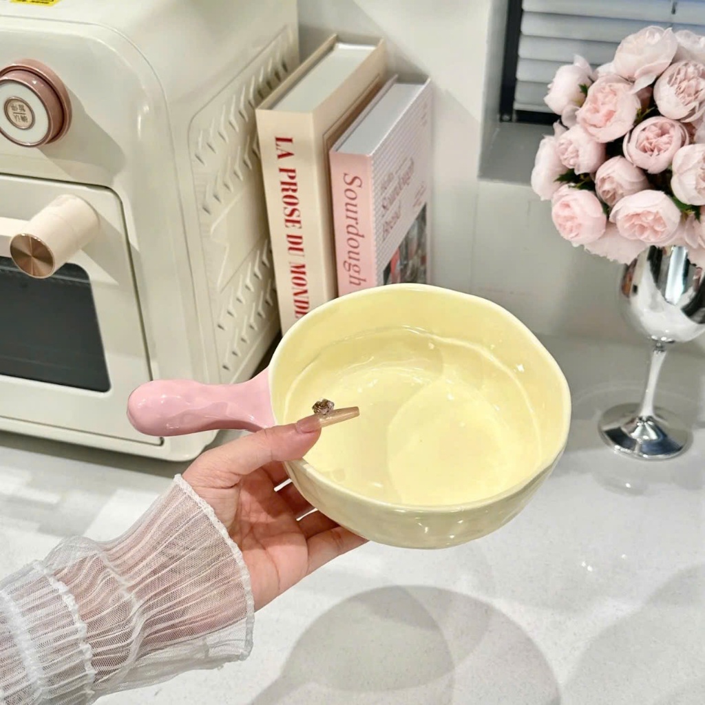 Bát Dẹt Có Tay Cầm Bằng Sứ Màu Pastel Siêu Xinh