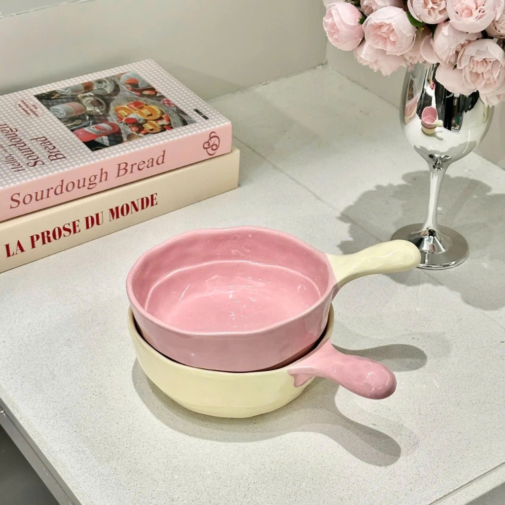 Bát Dẹt Có Tay Cầm Bằng Sứ Màu Pastel Siêu Xinh