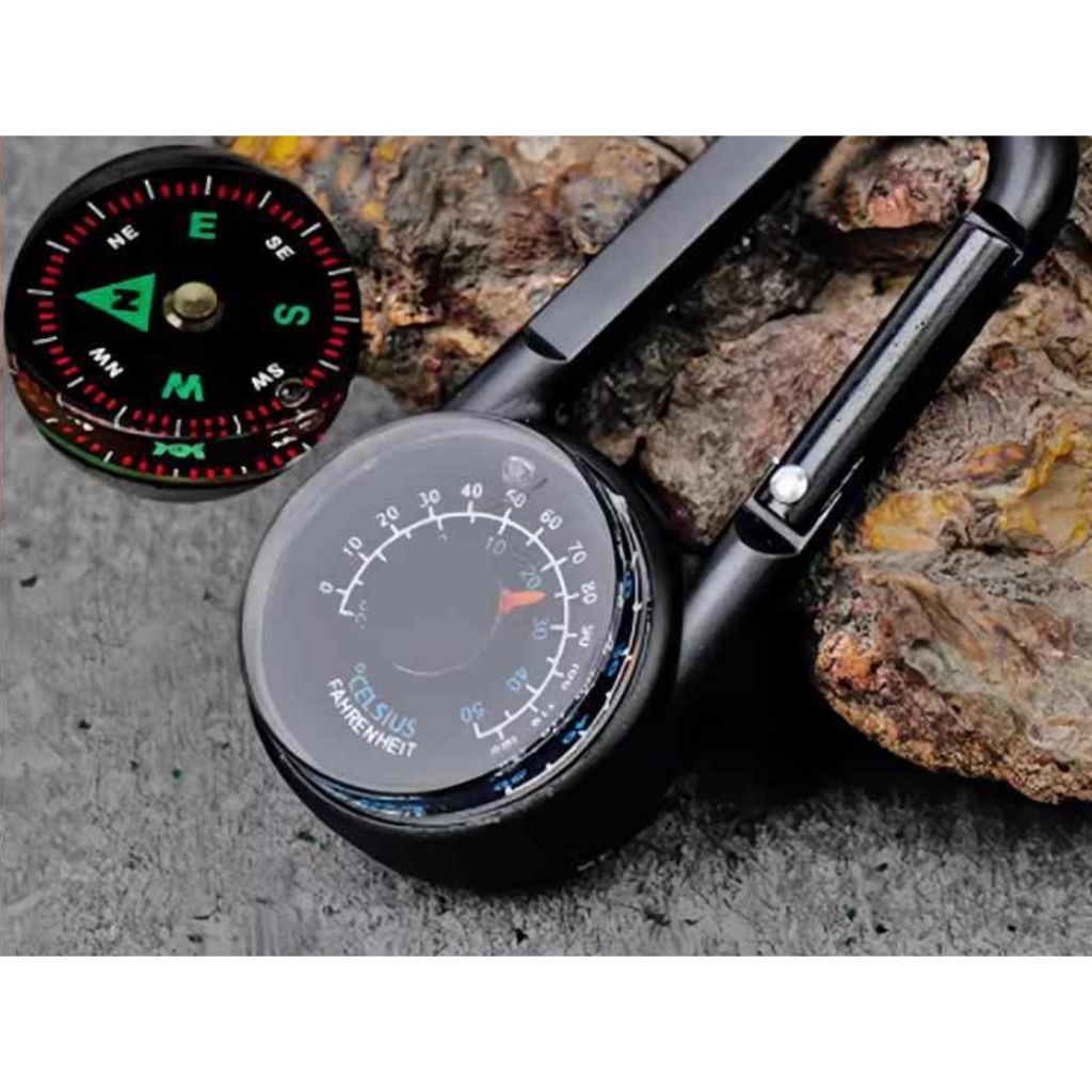 Móc khóa đa năng kèm la bàn_Compass Thermometer Carabiner