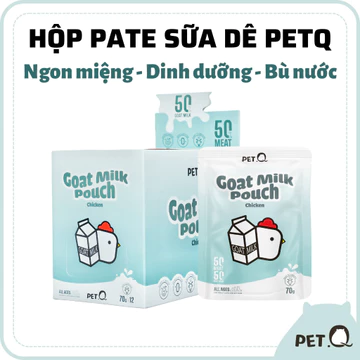 (Hộp 12 gói) Pate cho mèo PetQ, Pate sữa dê cao cấp, 50% thịt 50% sữa dê, Ngon miệng, Dinh dưỡng cao, Mọi tuổi mèo, 70g