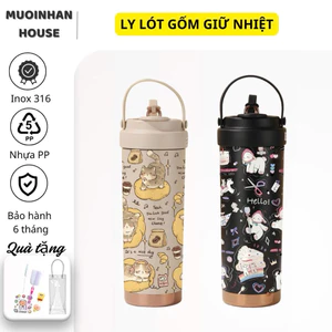 Ly lót gốm giữ nhiệt dung tích 750ml có ống hút
