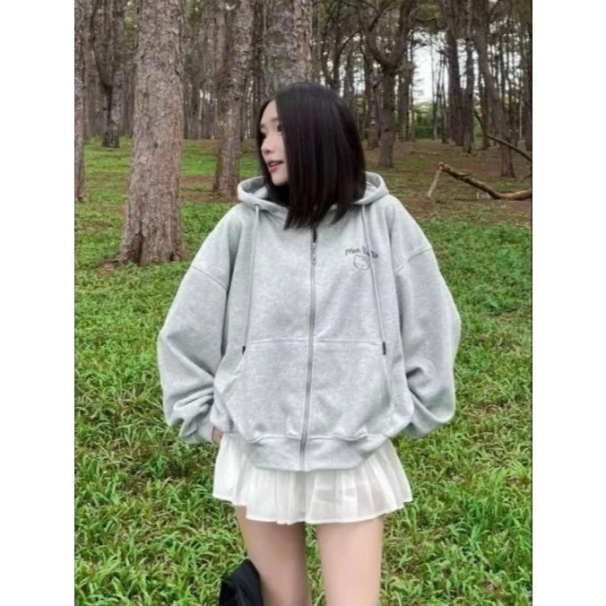 Áo khoác nỉ nữ nam nữ lot lông mũ khuy bâm 2 lớp DẬP NỔI Mặt mèo trước sau-Áo khoác nỉ mũ 2 lớp fresize 38-65kg