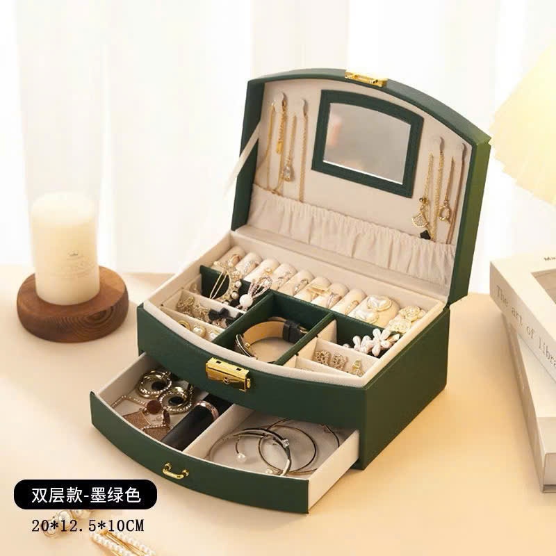 Hộp đựng trang sức 2 tầng bọc nhung cao cấp kèm gương