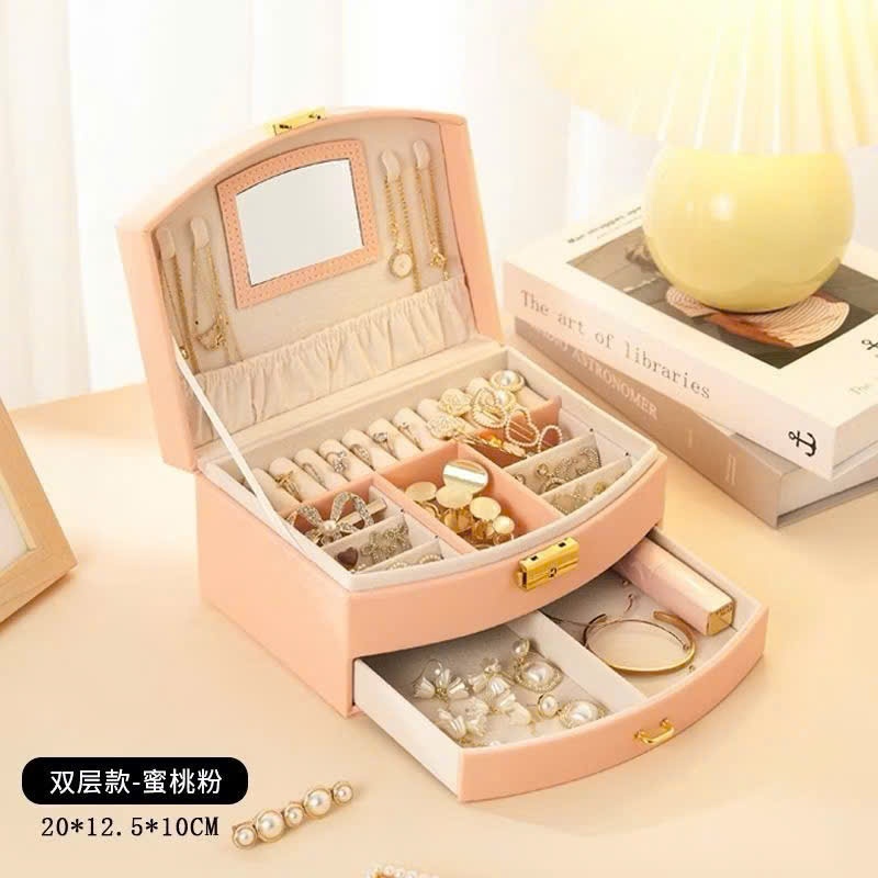 Hộp đựng trang sức 2 tầng bọc nhung cao cấp kèm gương