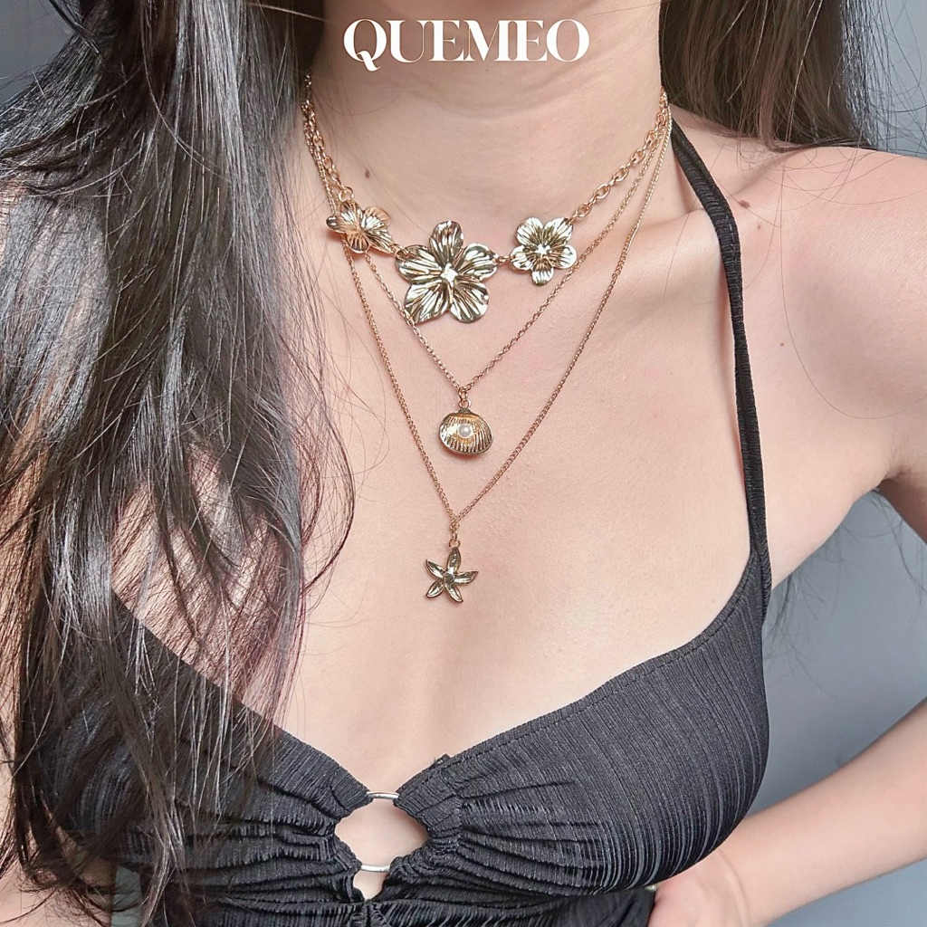 [HOẢ TỐC] Thời Trang Thanh Lịch Vòng Cổ Hai Lớp Mạ Vàng LINA QUEMEO Phụ Kiện Trang Sức Dây Chuyền Nhiều Lớp
