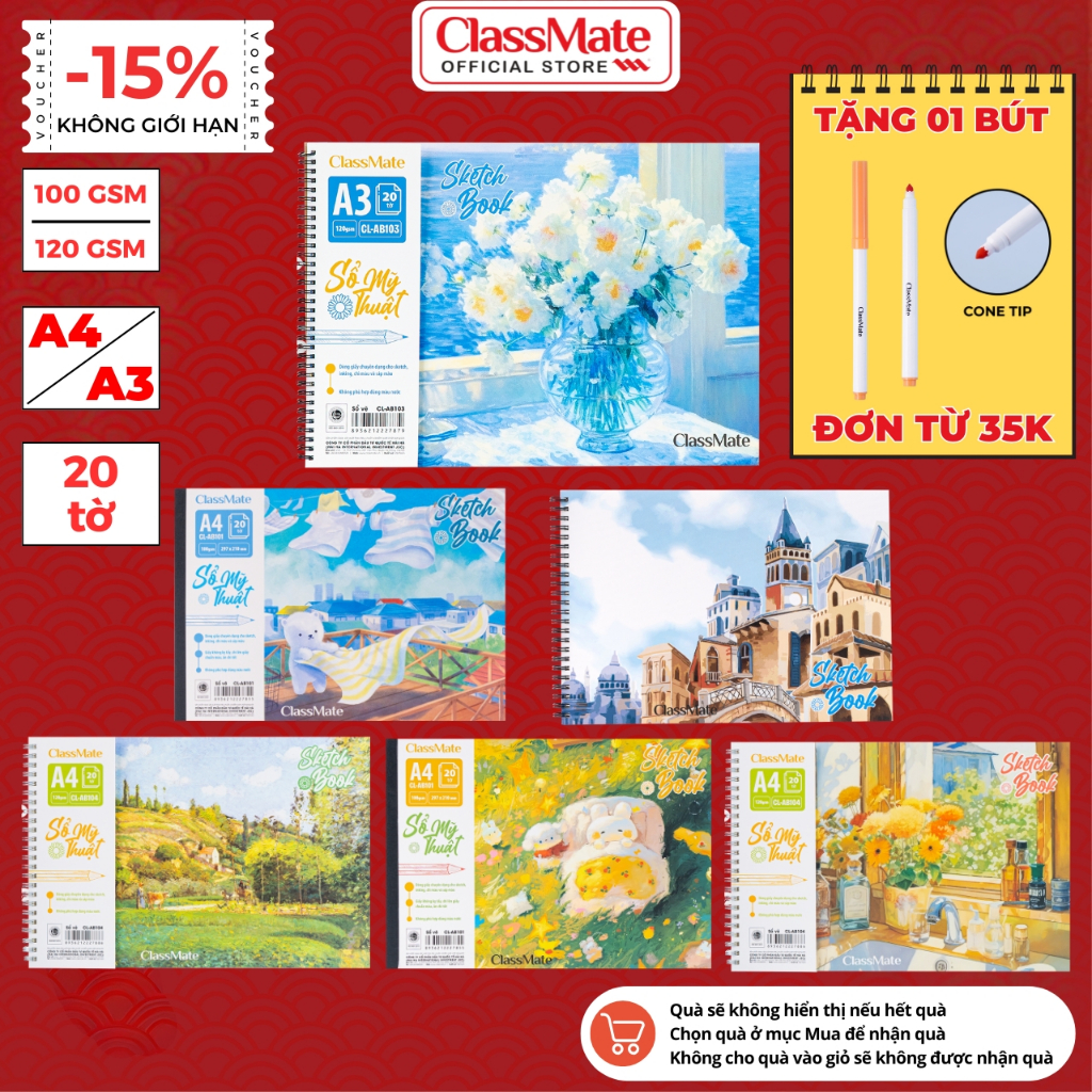 Sổ Vẽ Sketchbook Classmate Vở Vẽ Giấy Mịn 100/120gsm A4 A3 Sổ Phác Thảo ...