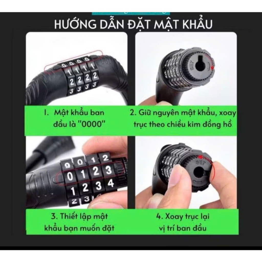 Khoá dây chống trộm mật mã 4 số chất liệu thép chắc chắn
