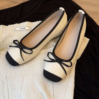 Giày búp bê nữ đế bệt lolita phối nơ mũi vuông Linhl SHop chất da mền êm đi học đi chơi  mã 31
