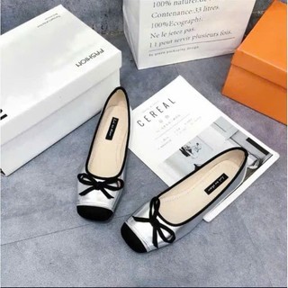 Giày búp bê nữ đế bệt lolita phối nơ mũi vuông Linhl SHop chất da mền êm đi học đi chơi  mã 31