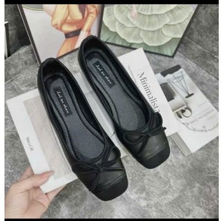 Giày búp bê nữ đế bệt lolita phối nơ mũi vuông Linhl SHop chất da mền êm đi học đi chơi  mã 31