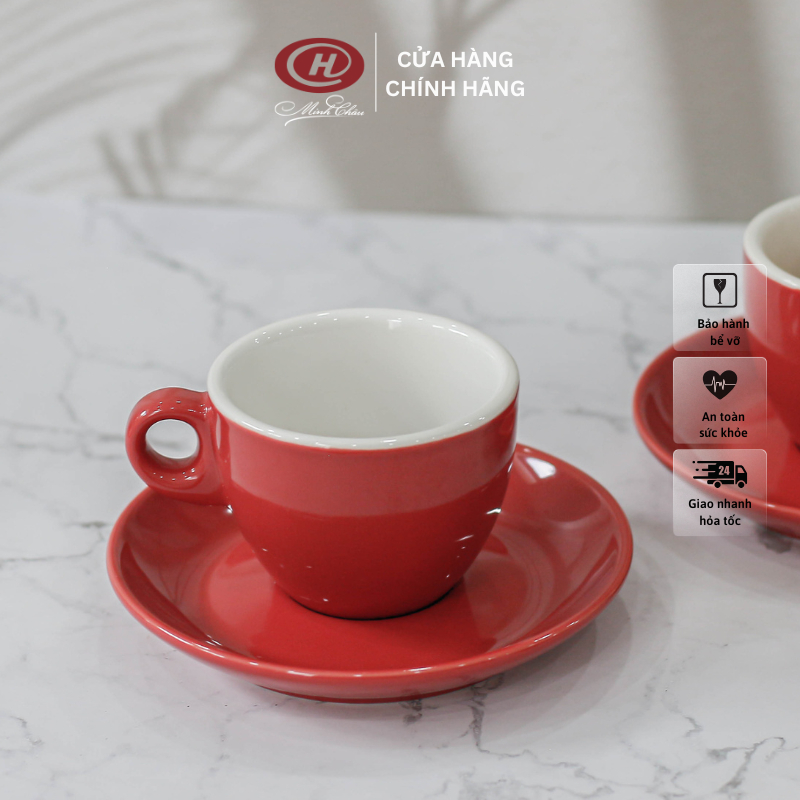 Tách cafe Cappuccino 200ml kèm đĩa lót cùng màu - Sứ Dílo - Vỡ 1 đổi 1